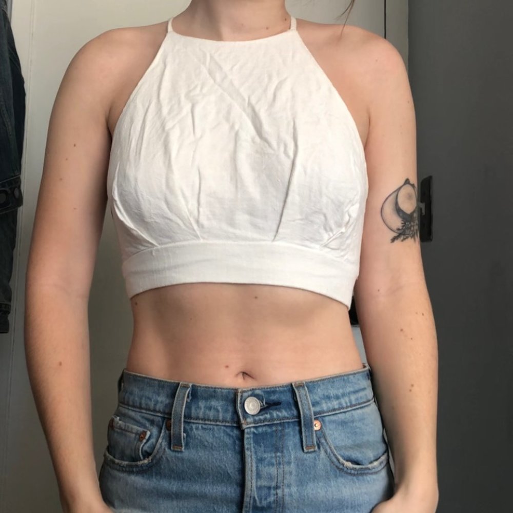 Linen Crop Top with Back Tie Closure